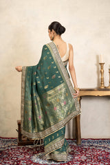 Teal Green Pure Katan Silk Banarasi Handloom Saree