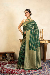 Bottle Green Pure Chiffon Banarasi Handloom Saree