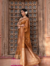 Coffee Brown Pure Katan Silk Banarasi Handloom Saree