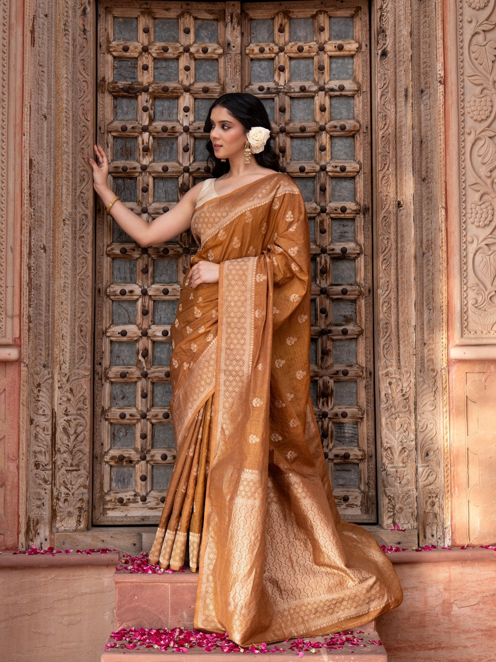 Coffee Brown Pure Katan Silk Banarasi Handloom Saree