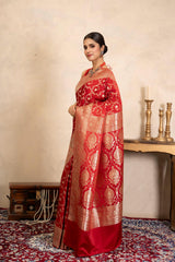 Red Pure Katan Satin silk Banarasi Handloom Saree