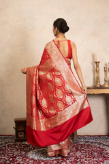 Red Pure Katan Satin silk Banarasi Handloom Saree