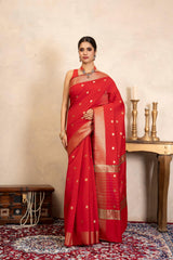 Red Chiffon Silk Banarasi Handloom Saree