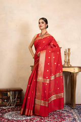 Red Chiffon Silk Banarasi Handloom Saree