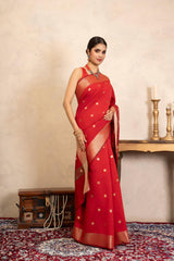 Red Chiffon Silk Banarasi Handloom Saree