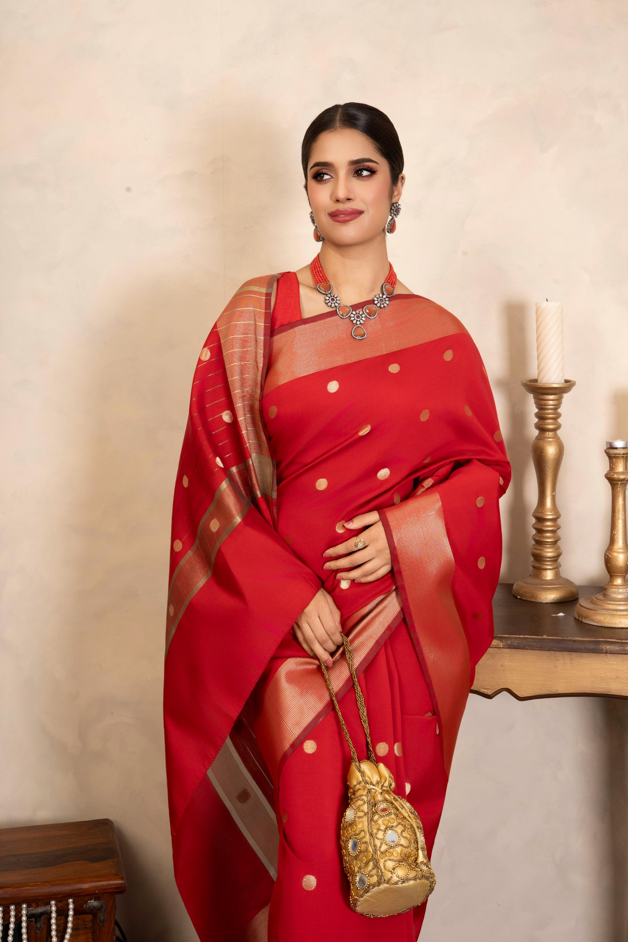 Red Chiffon Silk Banarasi Handloom Saree