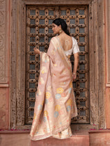 Onion Pink Pure Chiffon Banarasi Silk Handloom Saree