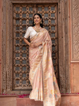 Onion Pink Pure Chiffon Banarasi Silk Handloom Saree