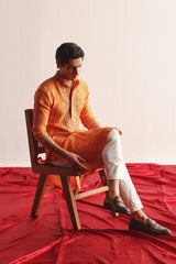 MANDARIN CRUSHED BANDHANI KURTA WITH MARODIWORK