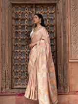 Onion Pink Pure Chiffon Banarasi Silk Handloom Saree