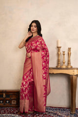 Rani Pink Pure Katan Banarasi Handloom Saree