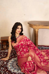 Rani Pink Pure Katan Banarasi Handloom Saree
