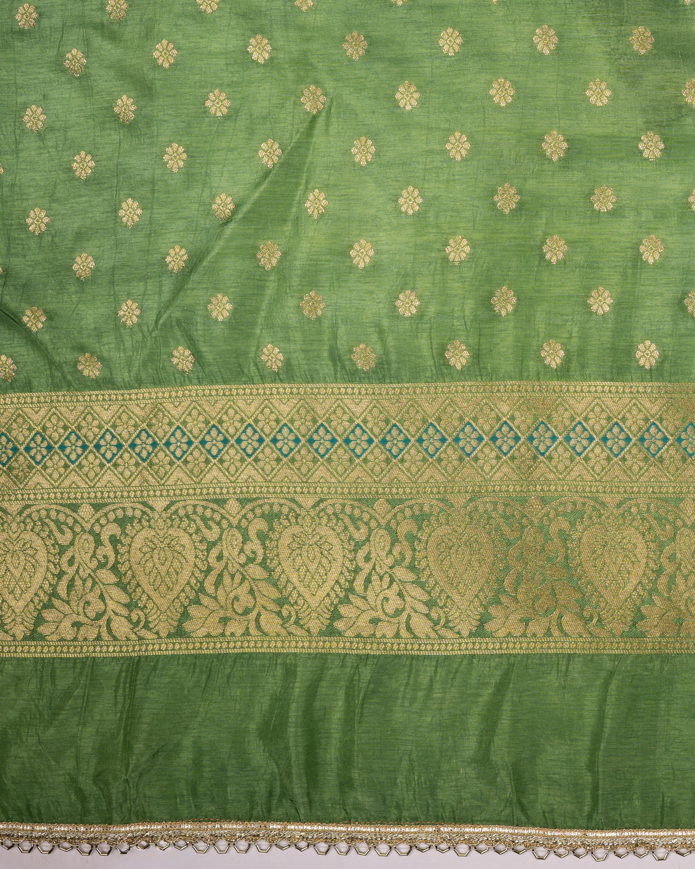 Pista Green Pure Silk Brocade Banarasi Meenakari Handloom Saree