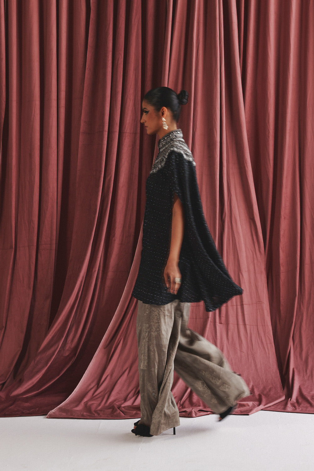 Marodiwork Crushed Silk Bandhani Cape with Palazzos