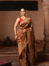 Coffee Brown Pure Katan Silk Banarasi Handloom Saree