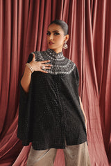Marodiwork Crushed Silk Bandhani Cape with Palazzos