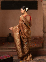 Coffee Brown Pure Katan Silk Banarasi Handloom Saree