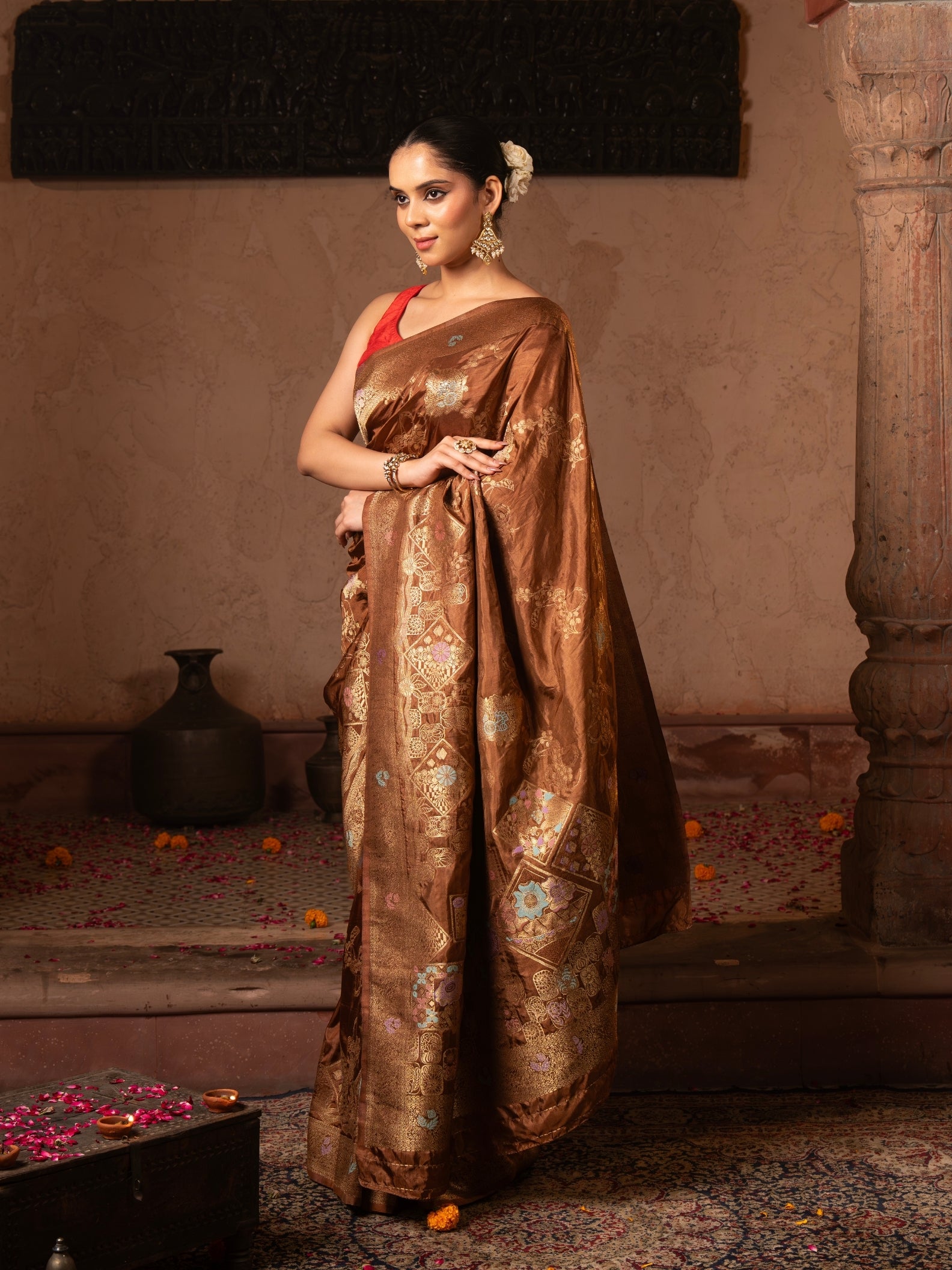 Coffee Brown Pure Katan Silk Banarasi Handloom Saree