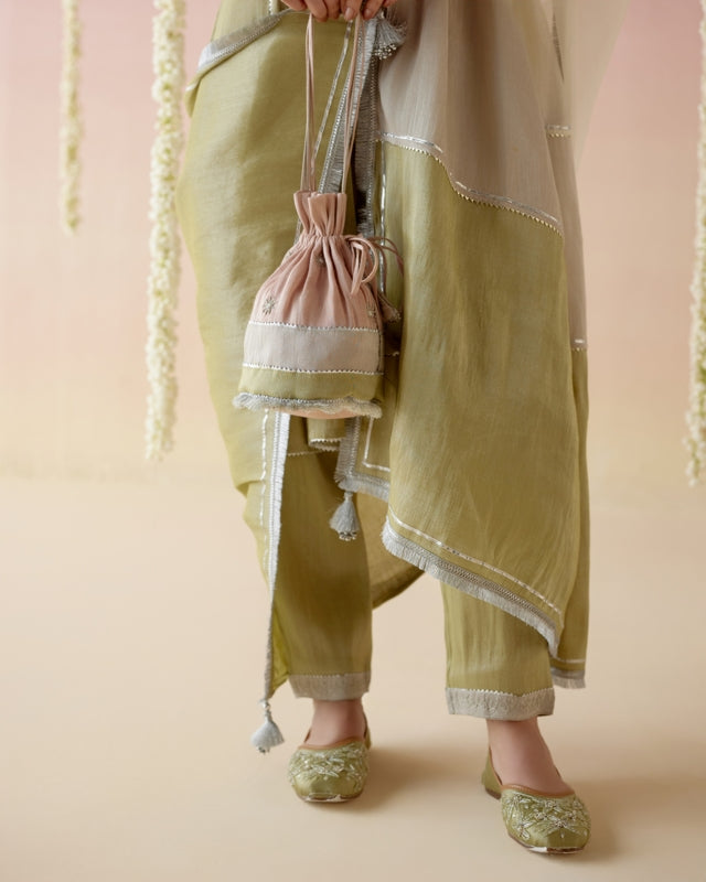 Moss Pearl Tissue Anarkali with 
narrow Pants & Dupatta - Set of 3