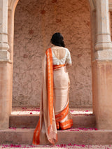 Orange Pure Tissue Silk Banarasi Brocade Handloom Saree