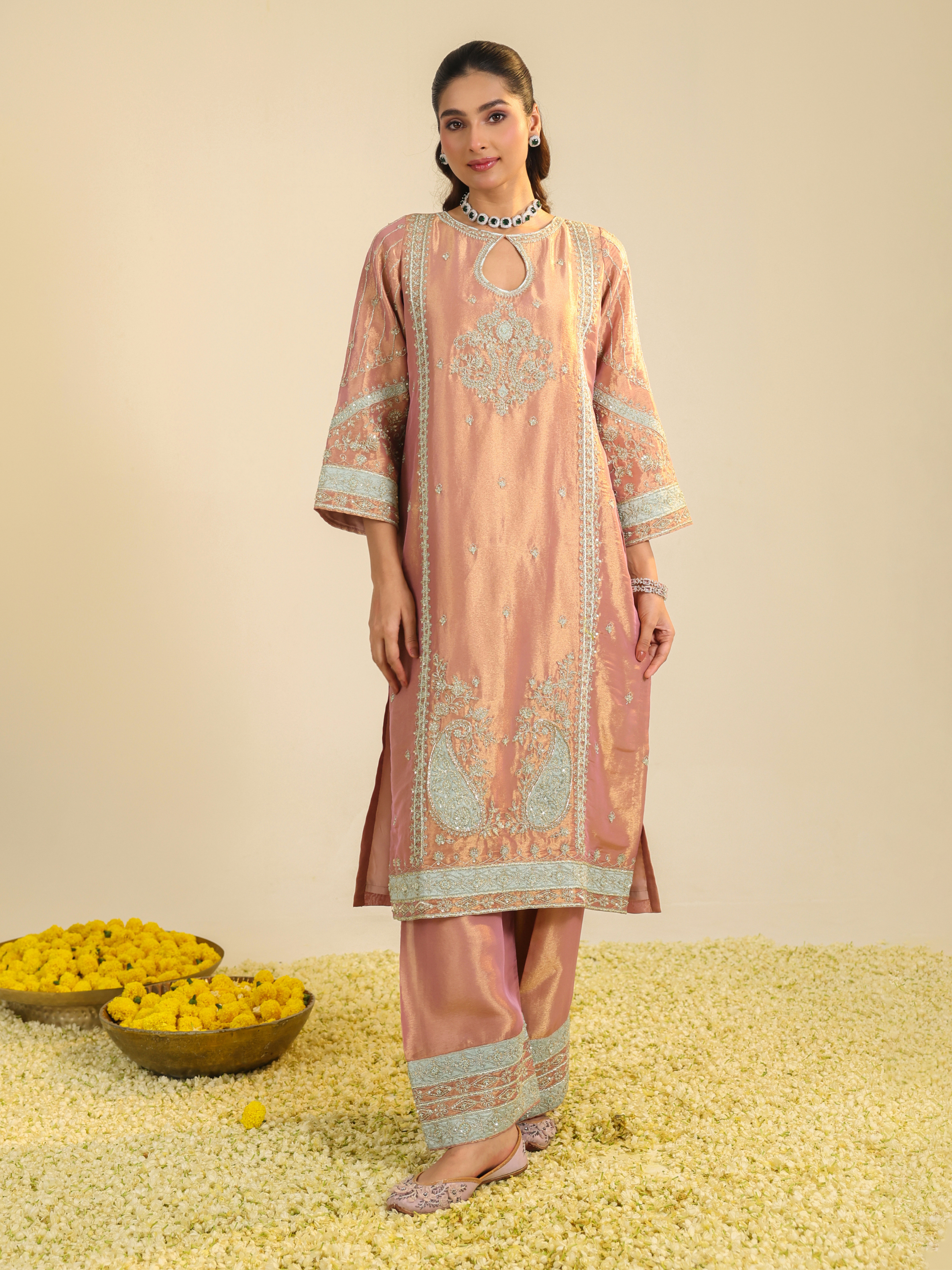 Pink Lamhe Tissue Kurta Set