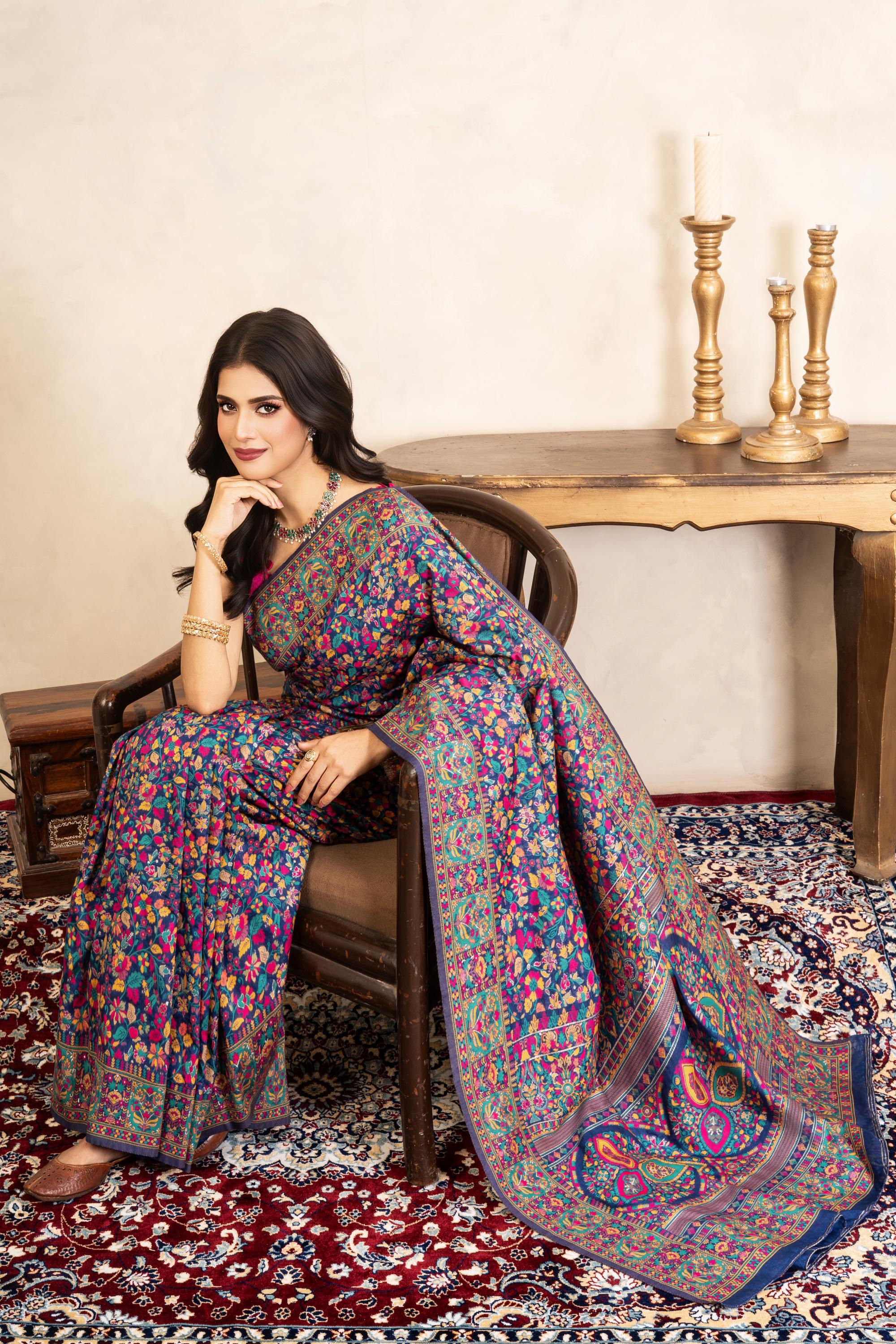 Blue Pure Silk Banarasi Meenakari Handloom Saree