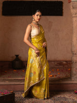 Green Pure Chiffon Banarasi Silk Handloom Saree