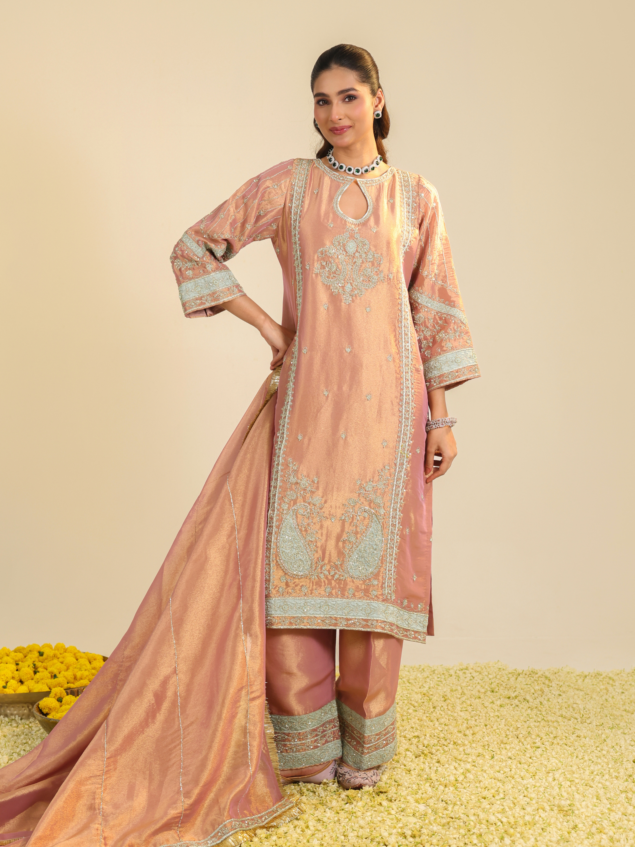 Pink Lamhe Tissue Kurta Set