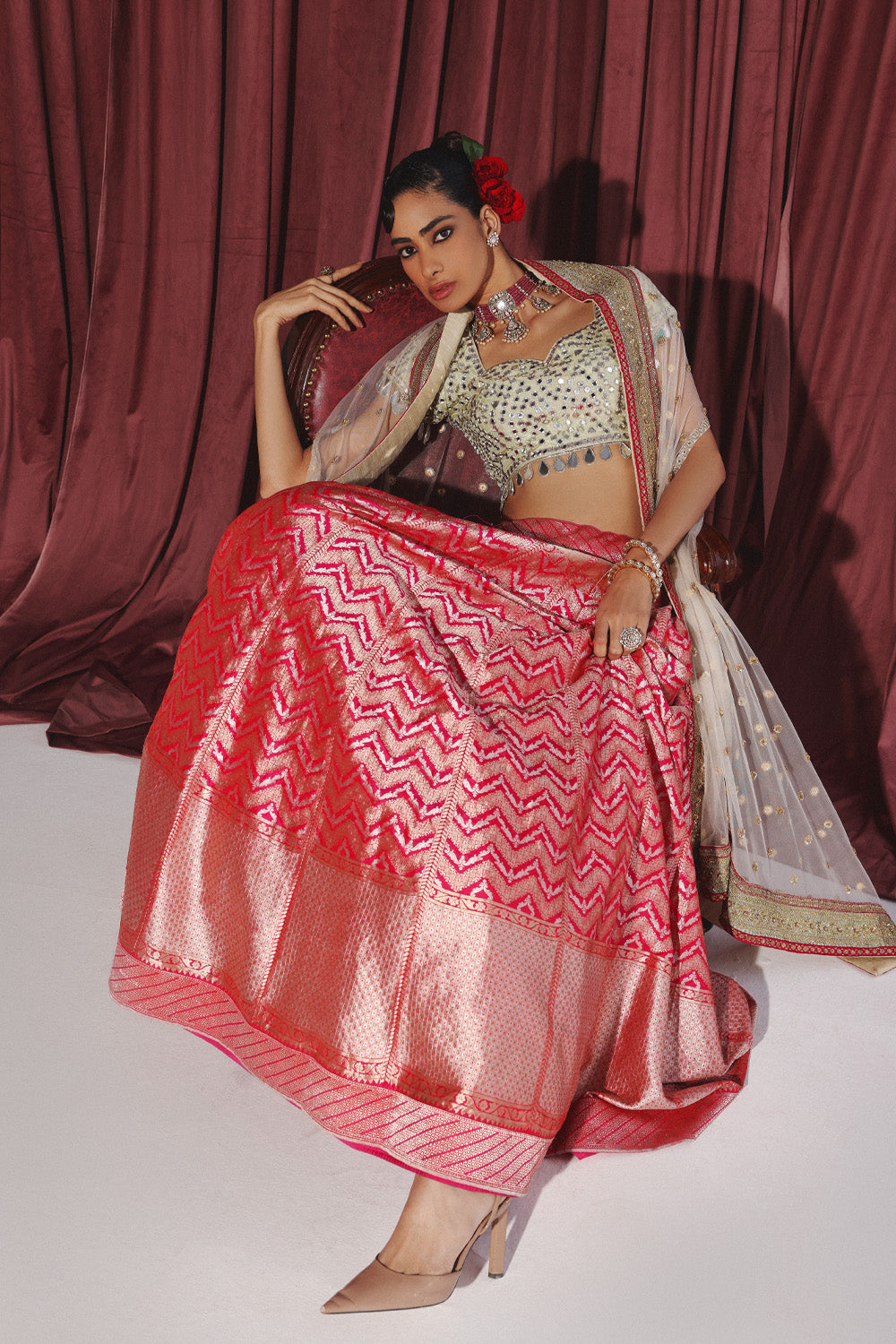 BANARASI BROCADE LEHENGA SET WITH CAPE