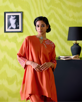 Rust Orange Panelled Short Kaftan Set