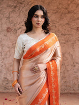 Orange Pure Tissue Silk Banarasi Brocade Handloom Saree
