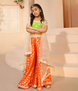 Green Brocade Top with Plazzo Pant