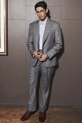 Steel Grey Self-Checkered Statement Suit