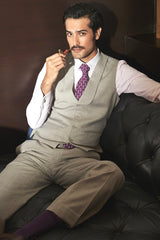 Tan Textured Shawl Lapel Waistcoat Set