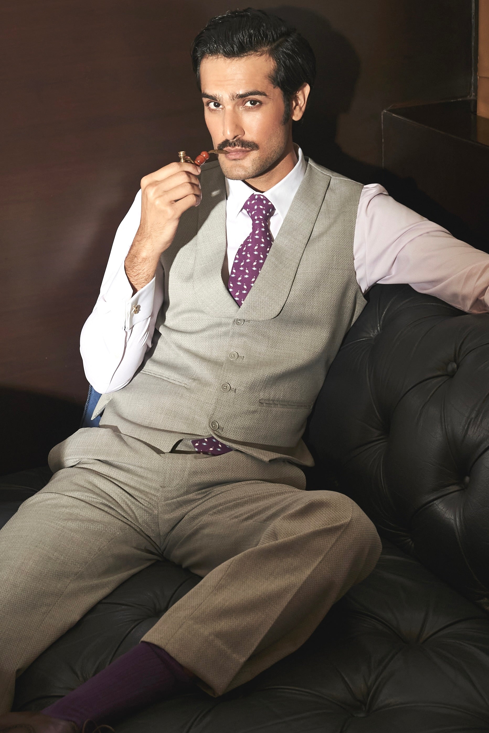 Tan Textured Shawl Lapel Waistcoat Set