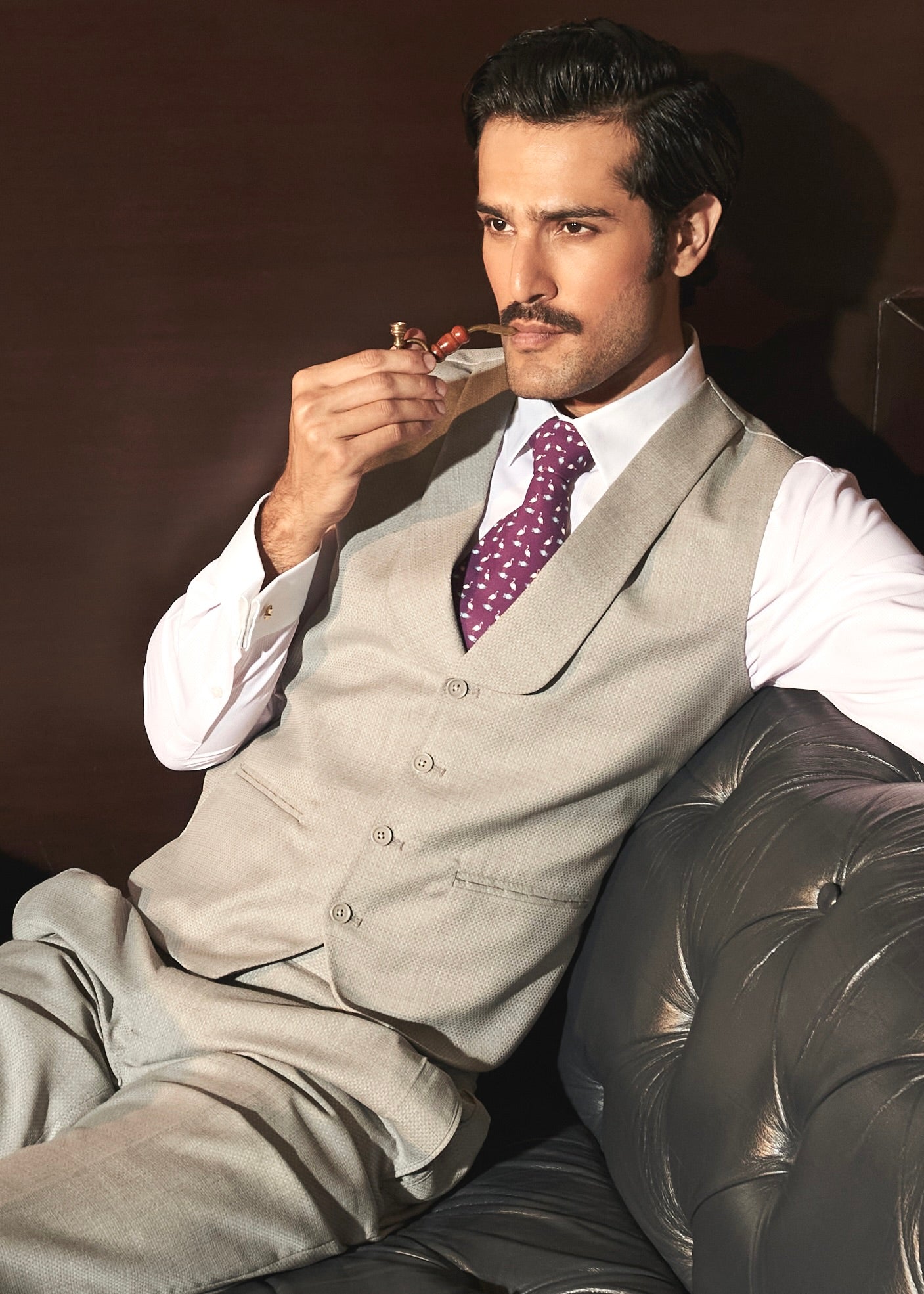 Tan Textured Shawl Lapel Waistcoat Set