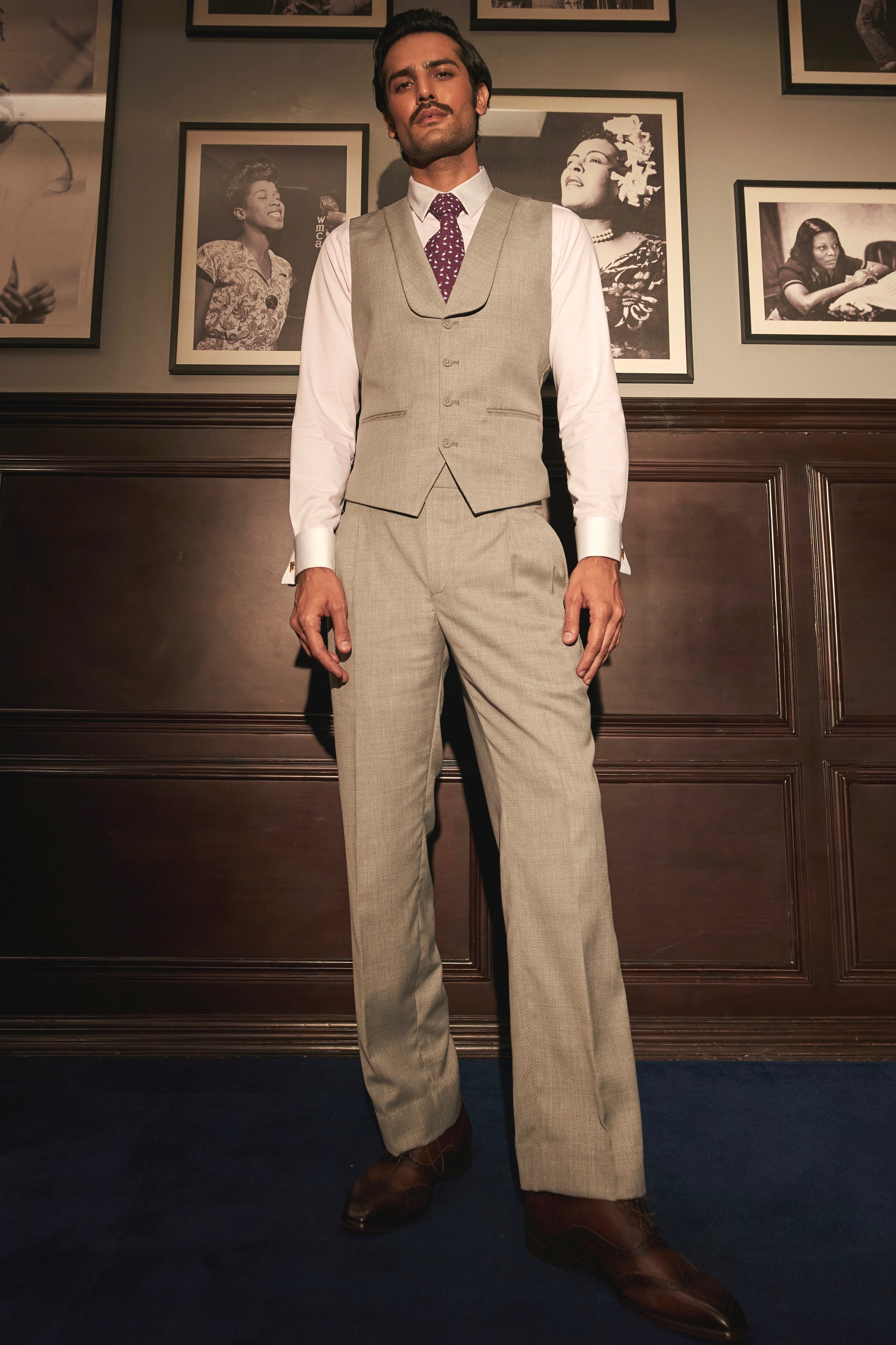 Tan Textured Shawl Lapel Waistcoat Set