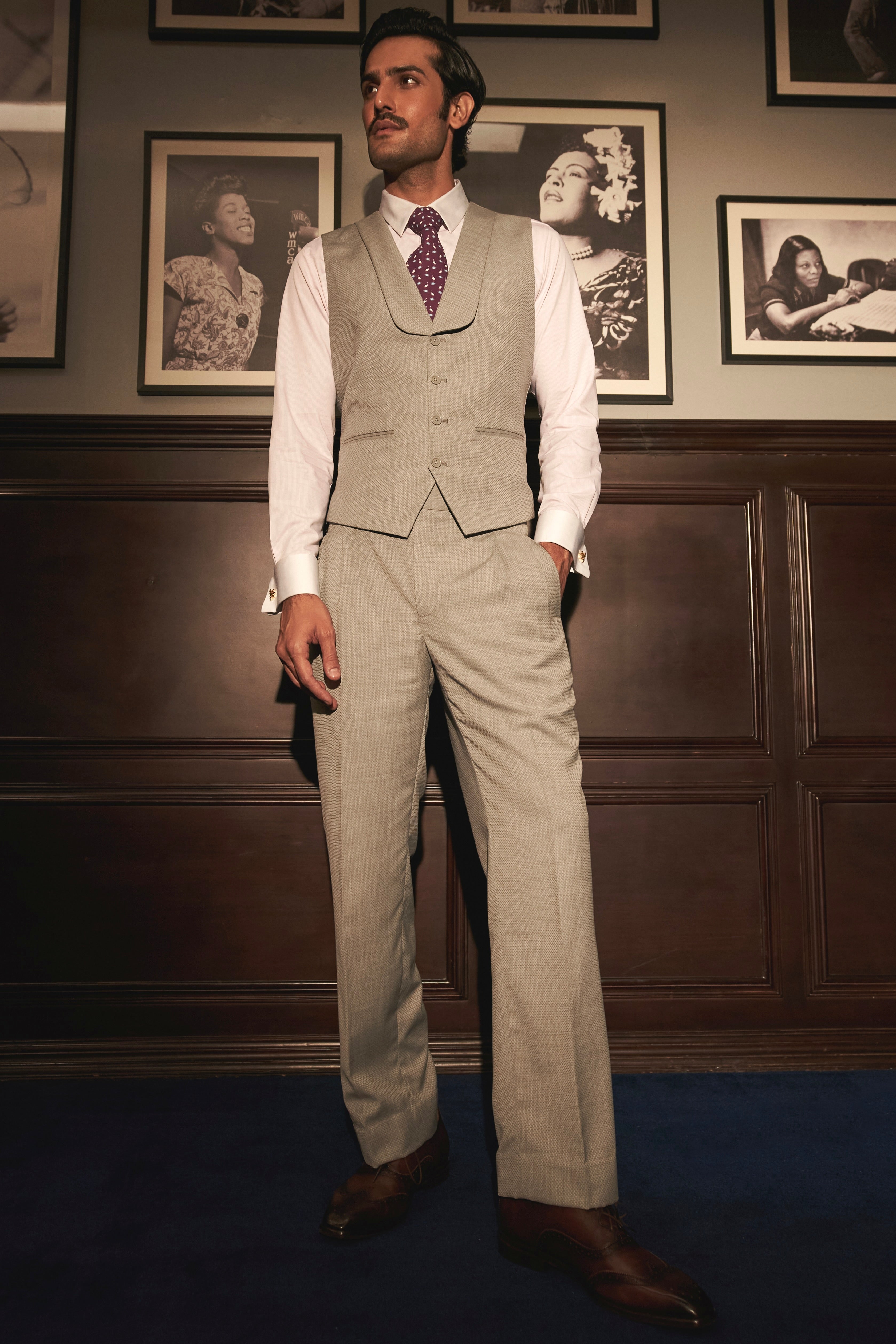Tan Textured Shawl Lapel Waistcoat Set