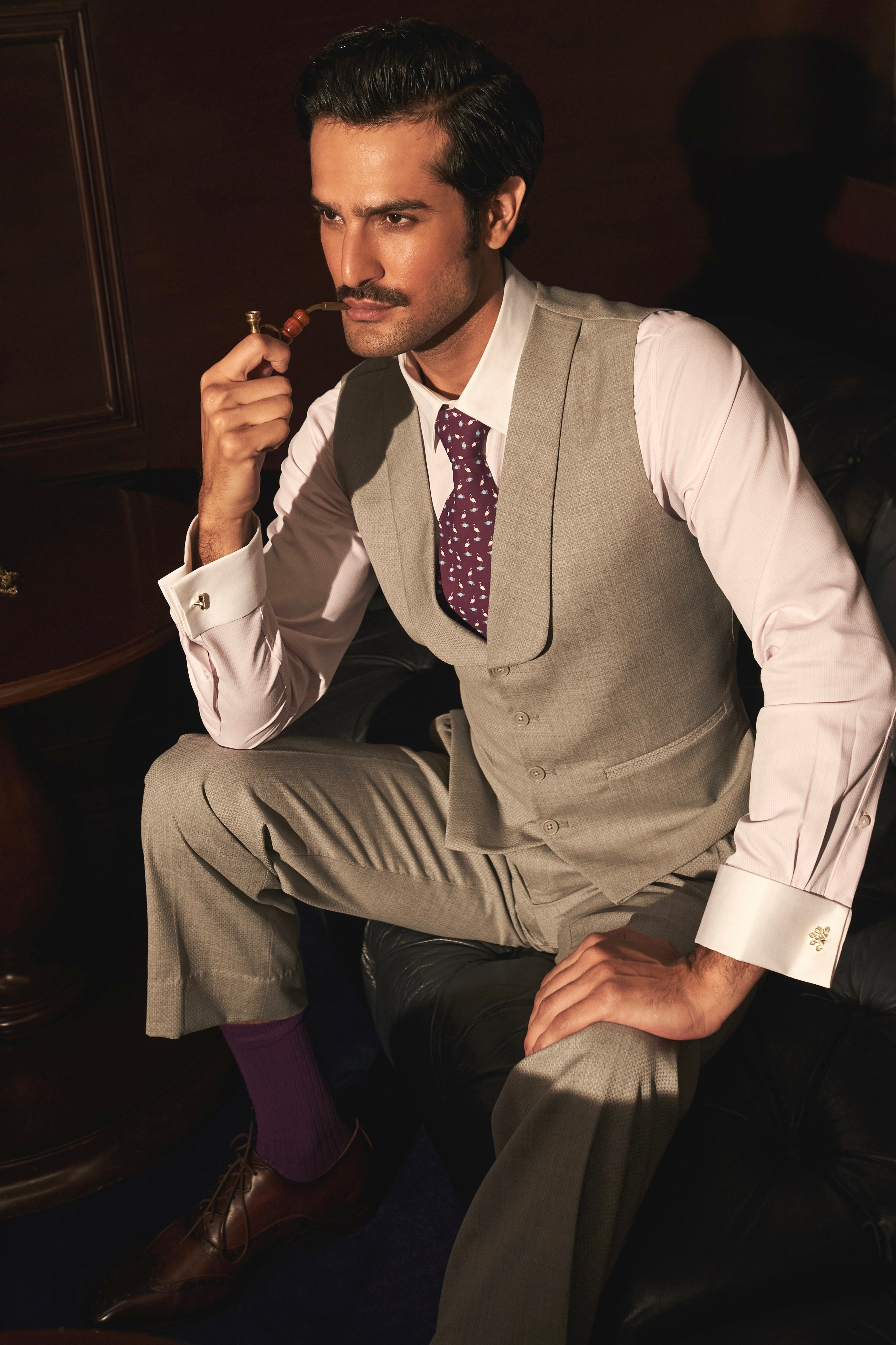 Tan Textured Shawl Lapel Waistcoat Set