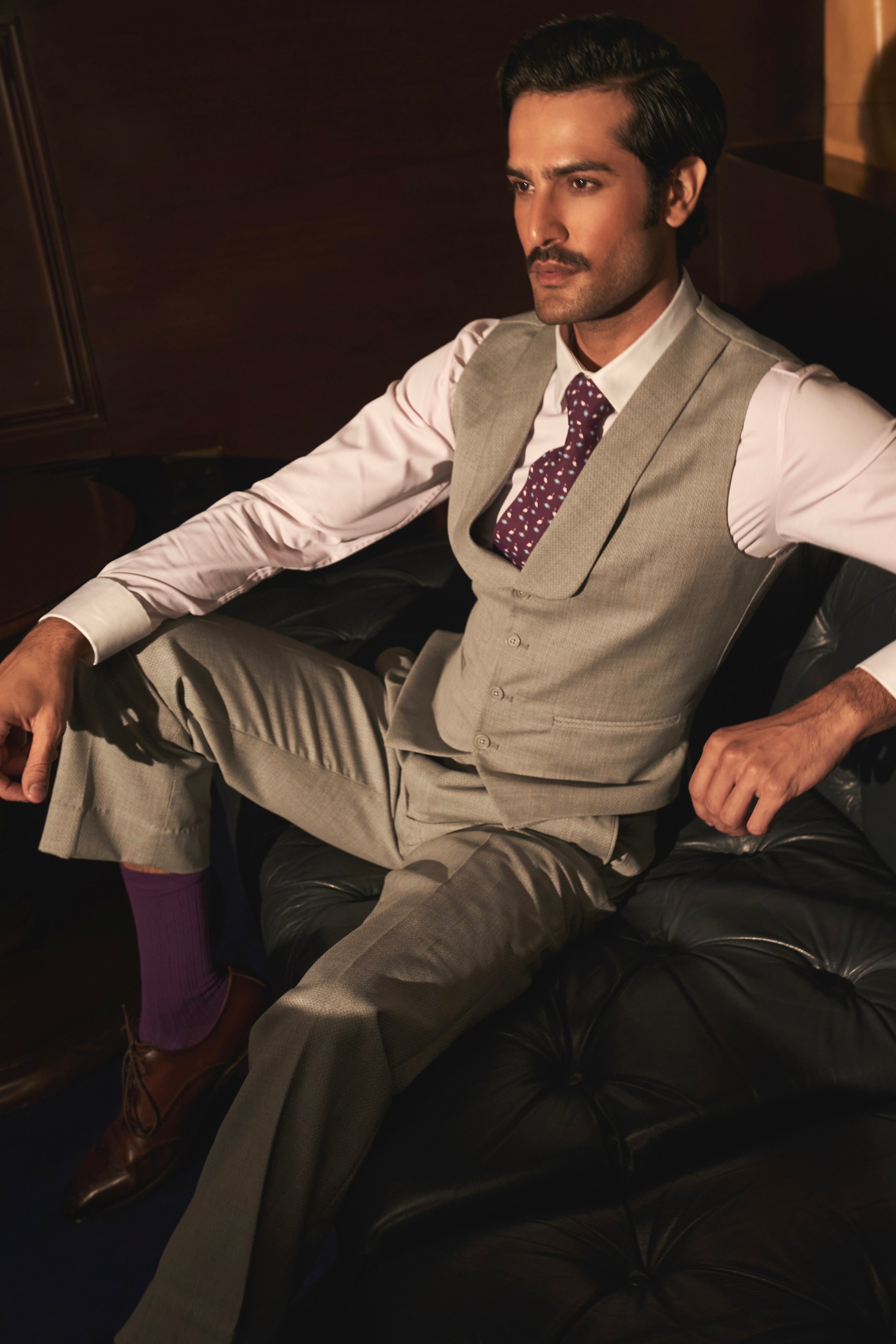 Tan Textured Shawl Lapel Waistcoat Set