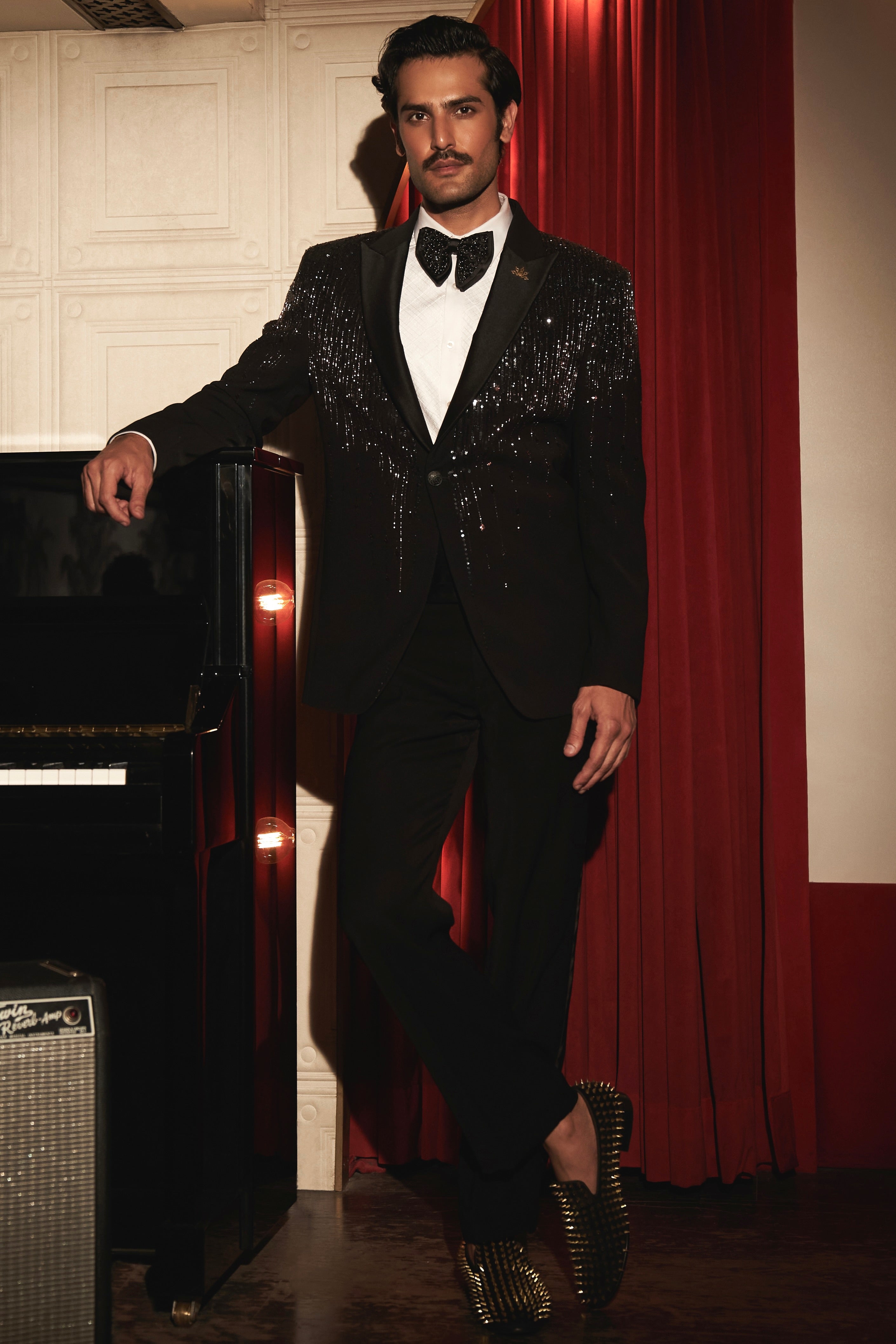 Noir Cascade Embroidered Tuxedo Set