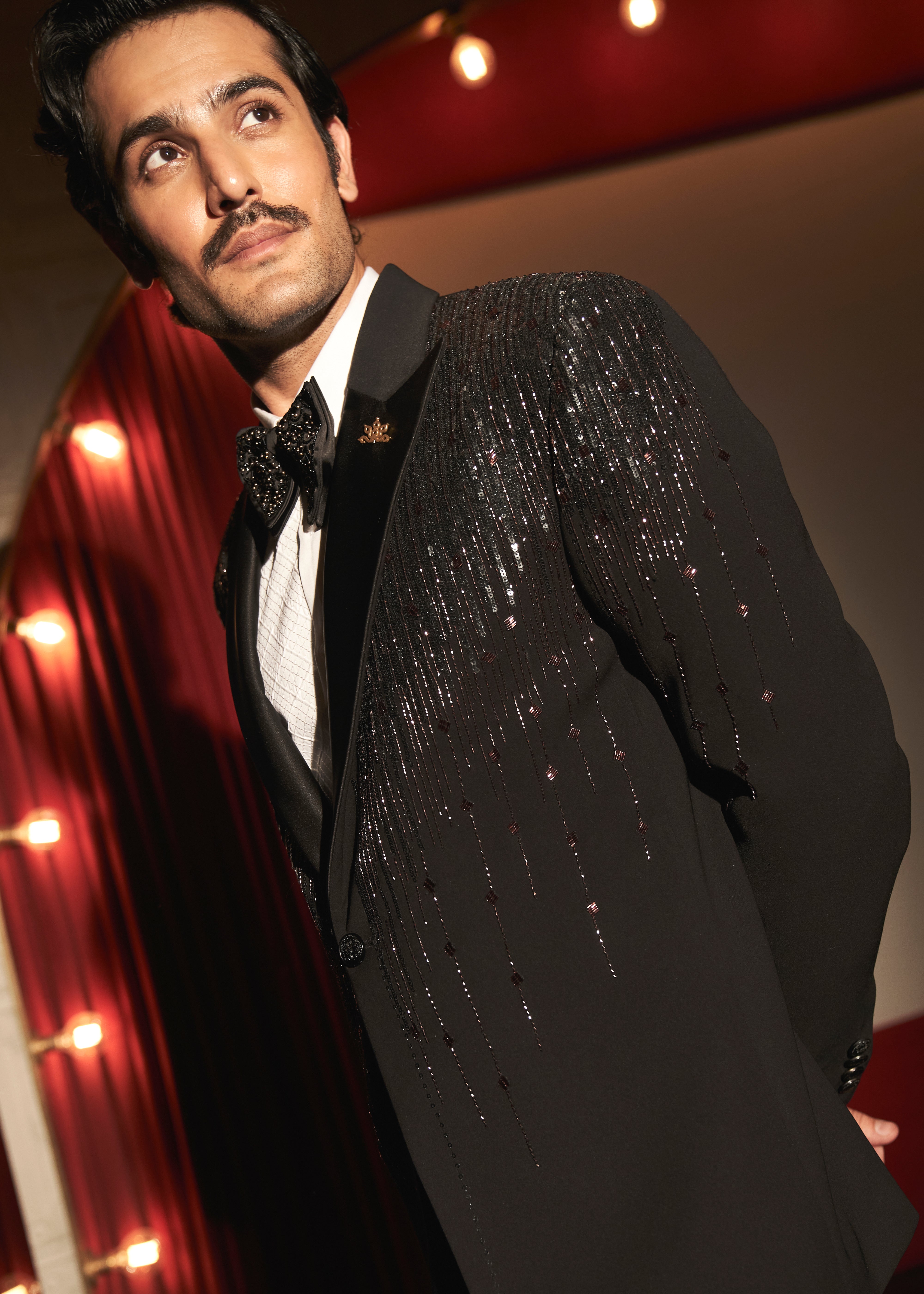 Noir Cascade Embroidered Tuxedo Set