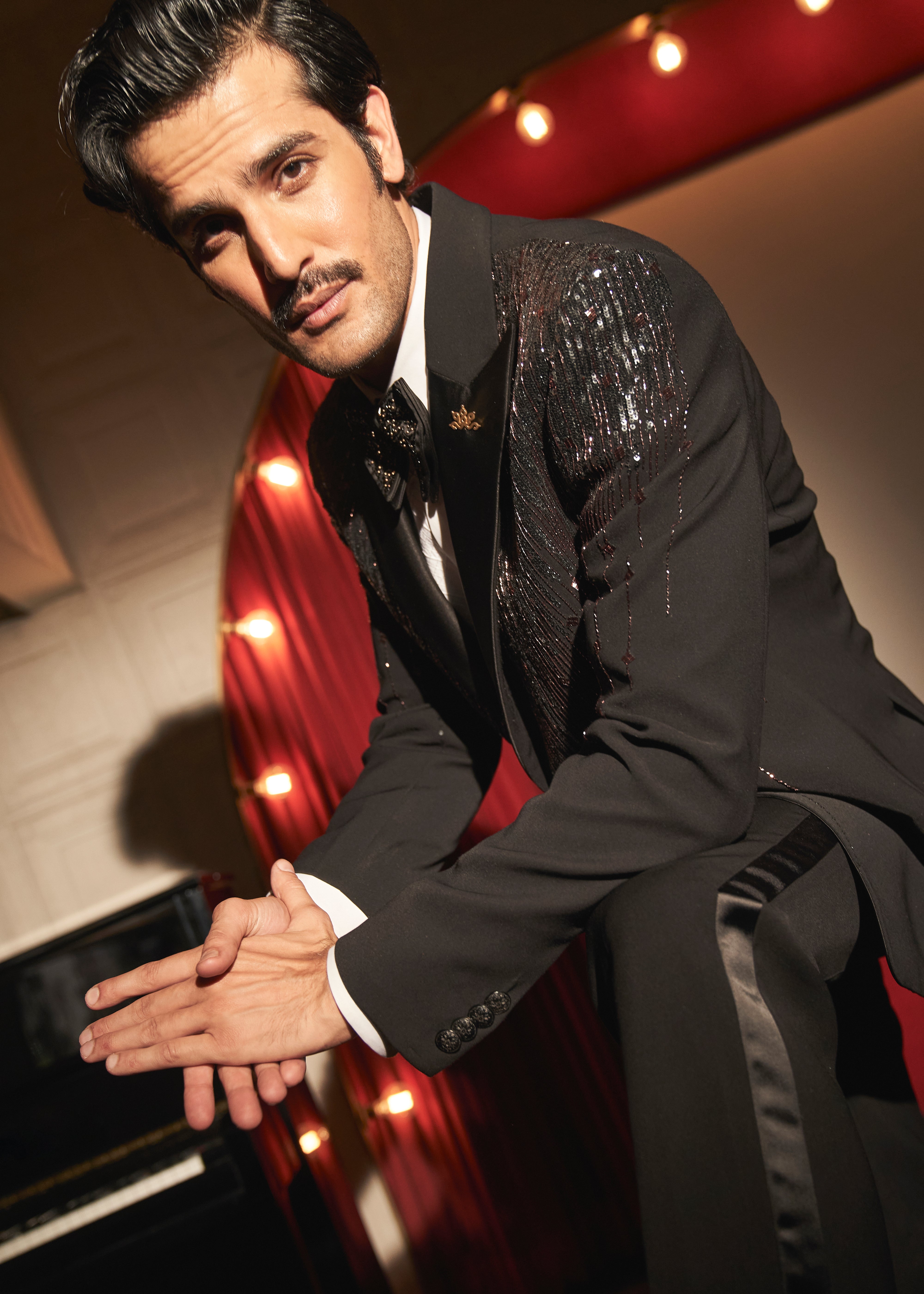 Noir Cascade Embroidered Tuxedo Set