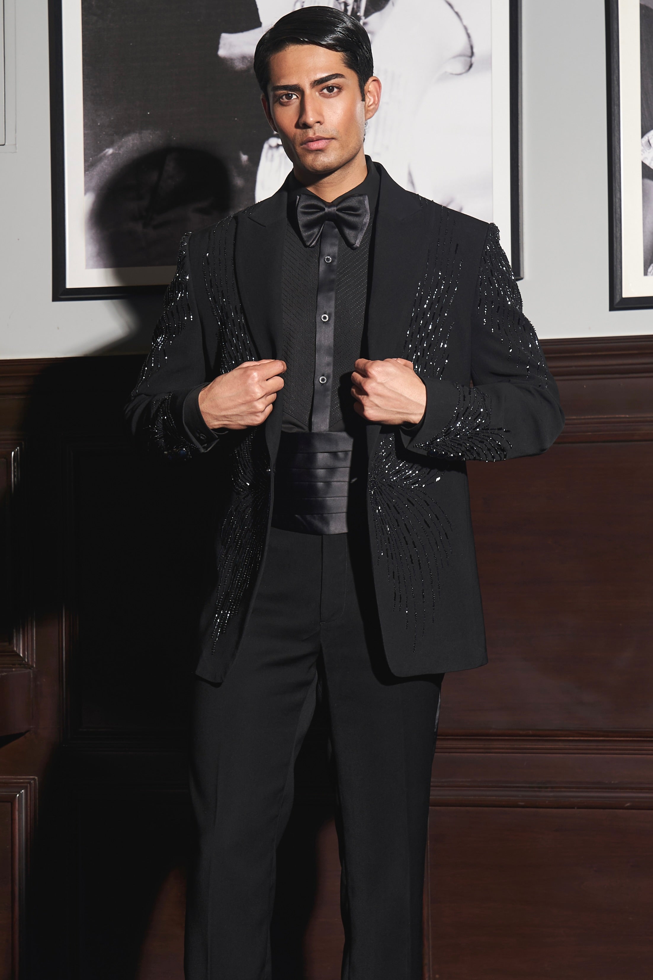Noir Butterfly Embroidered Tuxedo Set