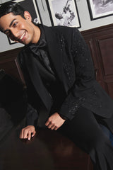 Noir Butterfly Embroidered Tuxedo Set