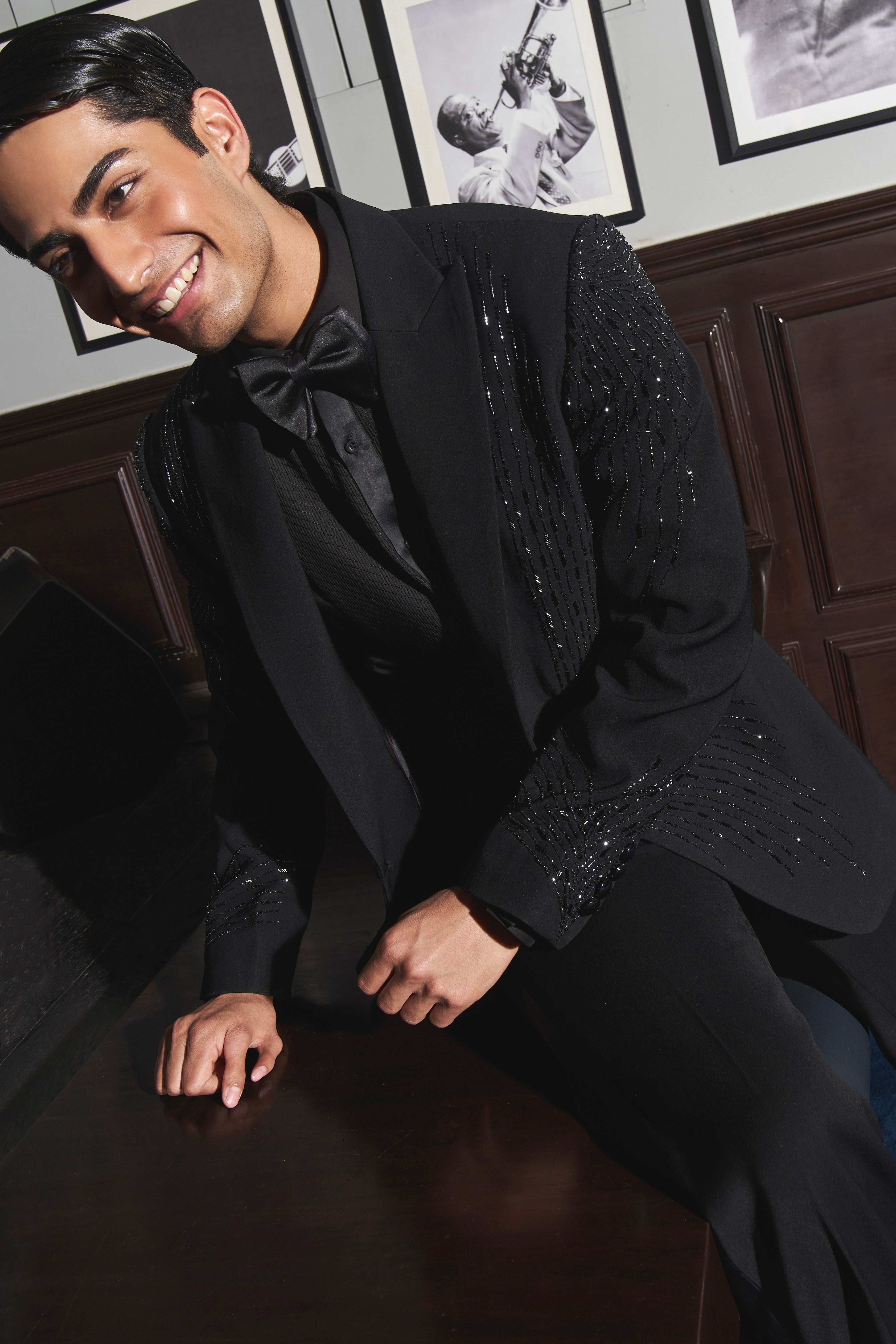 Noir Butterfly Embroidered Tuxedo Set