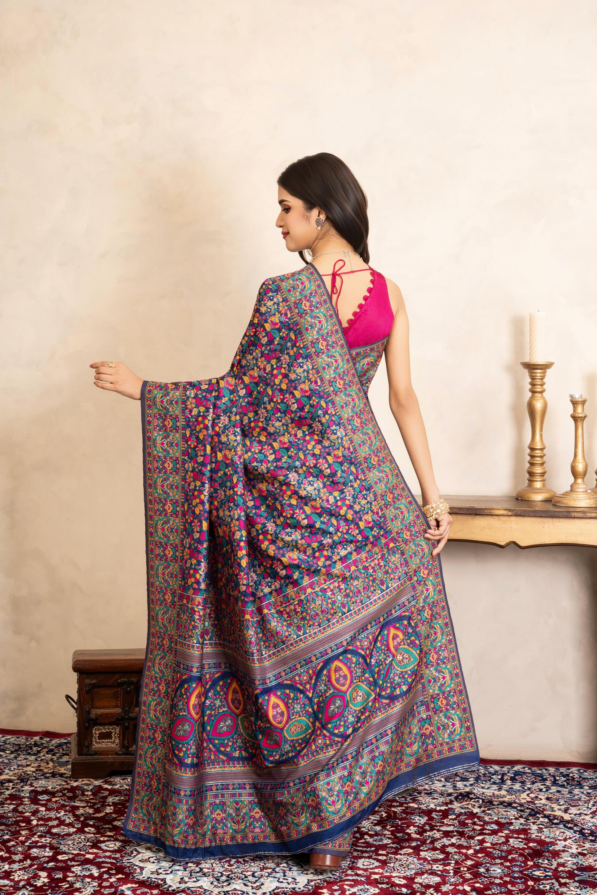 Blue Pure Silk Banarasi Meenakari Handloom Saree
