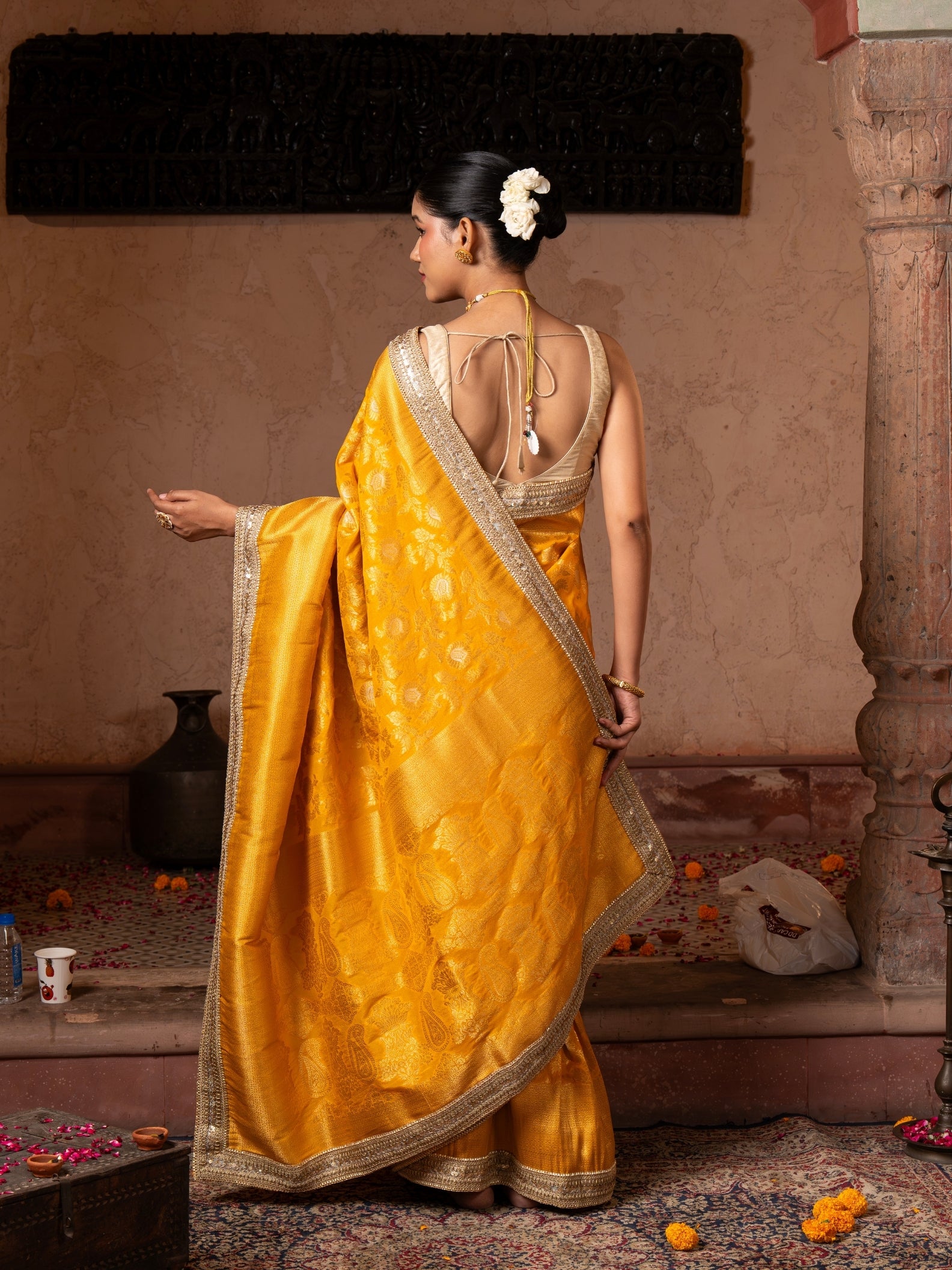 Yellow Pure Katan Silk Banarasi Handloom Saree