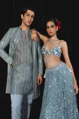 POWDER BLUE BANARASI TISSUE KURTA