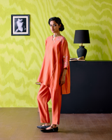 Rust Orange Panelled Short Kaftan Set